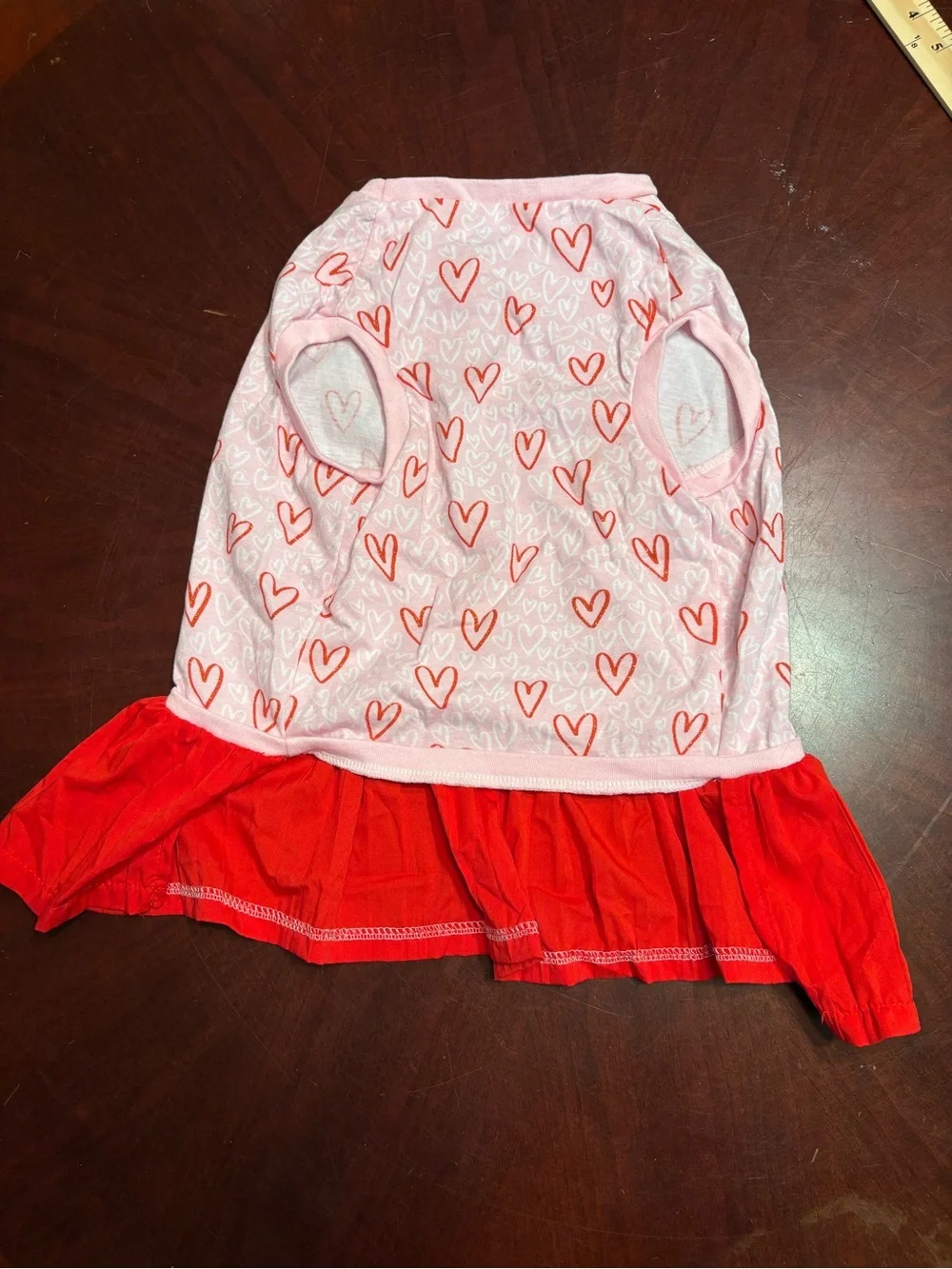 Top Paw Pink Dress with Red Heart Print and Ruffle
